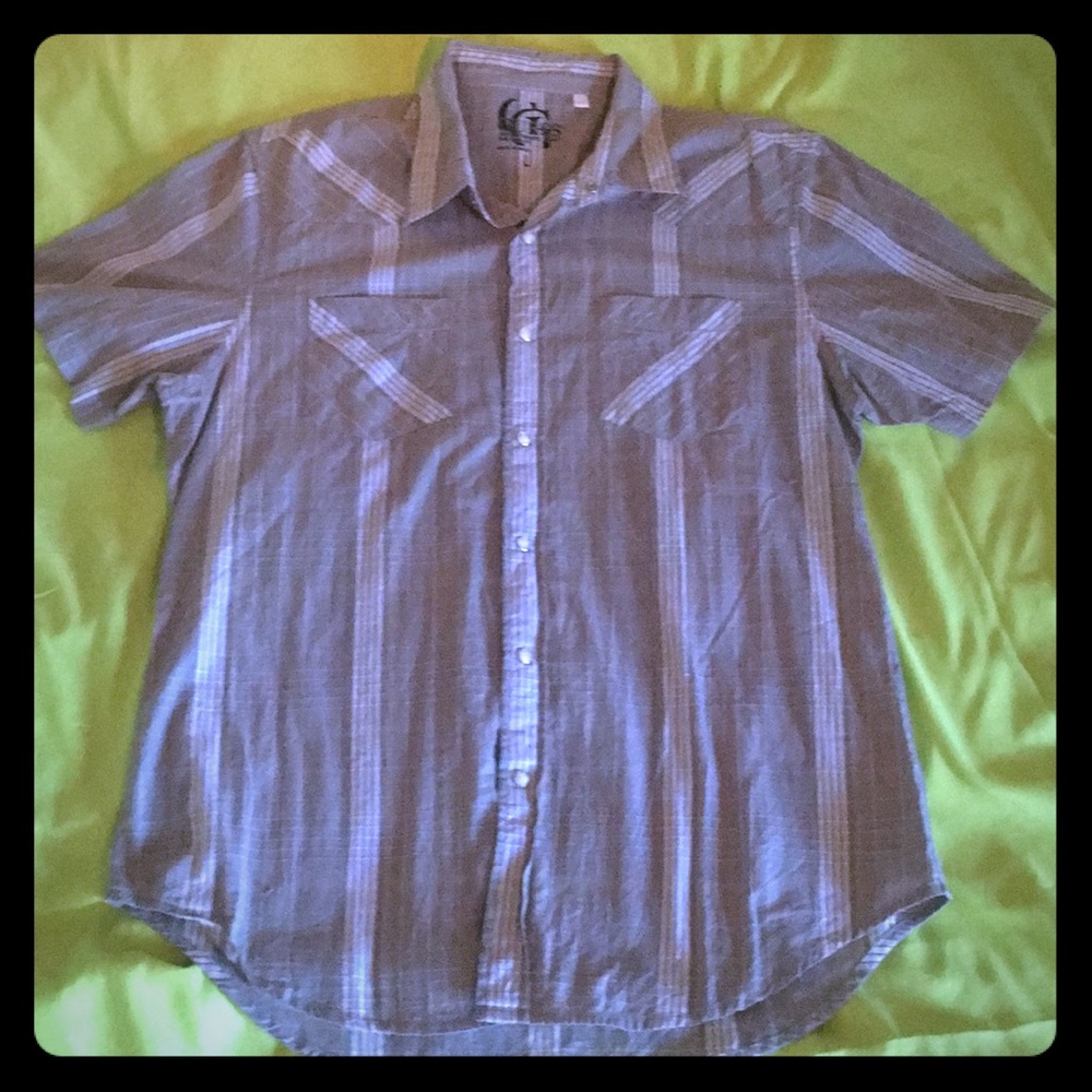 Guess men’s front snap button plaid shirt gray L